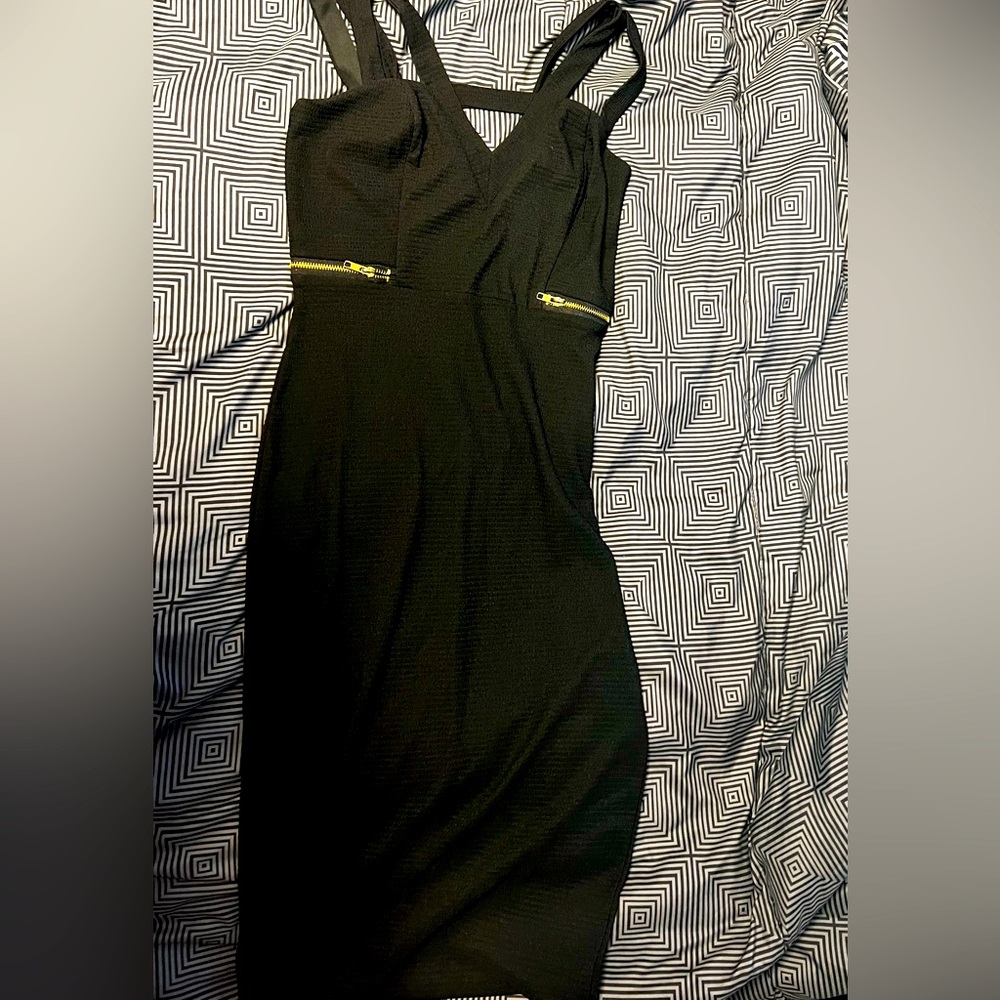 NWT Black Mid Dress with Gold Zipper Accents